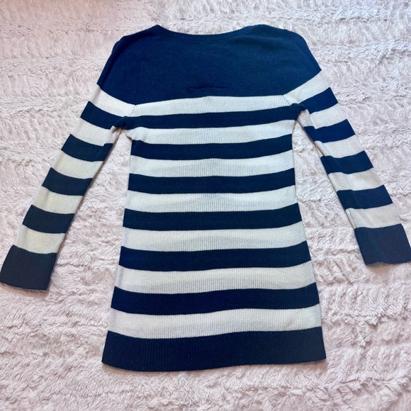 Hollister Navy & White Striped Long Sleeve Henley large Top | Size Y2K Preppy - Picture 2 of 6